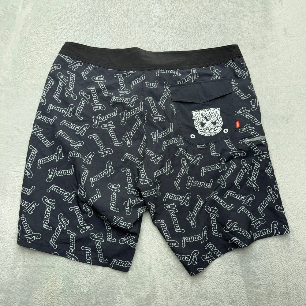 Dixxon Board Shorts Mens 38 Black Yeww Live Fast Graphic Print Swim Trunks